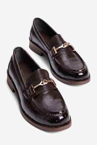 Mubiano Kadın Kroko Loafer Gold Aksesuarlı Klasik Günlük Ayakkabı Kolej Kahverengi Kahverengi Krokodil