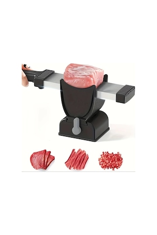 Honeybeeshop Paslanmaz Çelik Manuel Et Sebze Kesici Siyah Ayarlanabilir Vantuzlu Hızlı Dilimleyici Pürüzsüz Kesim Çok Fonksiyonlu Mutfak Aracı Siyah