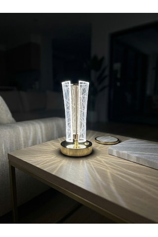 Vezza Home 3 Renk Modlu Kristal Görünümlü Dokunmatik Şarjlı Masa Lambası - Dekoratif Gece Lambası Gold