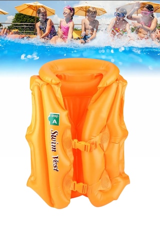 3-7 Yaş Çocuklar İçin Şişme Havuz Ve Deniz Can Yeleği, Yüzme Öğr Turuncu