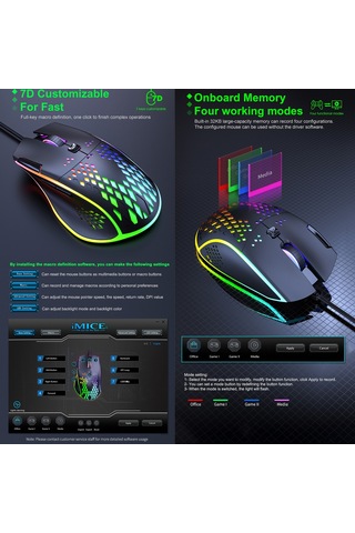 İmıce T97 Oyun Faresi Rgb Led Işık Usb 7 Düğmeler 7200 Dpı Kablolu Oyun Faresi Siyah Diğer