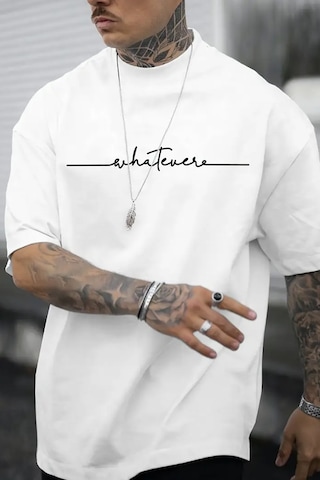 Erkek Whatever Baskılı Oversize Tshirt Beyaz