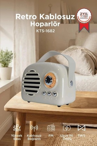 Özel Üretim Torima Bluetooth Hoparlör Kts-1682 Gri Radyo Hobi Seyyar