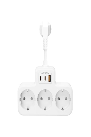 3680w 3.4a 2xusb 1xtype-c Alman Akım Korumalı Saf Bakır 3 Lü Priz