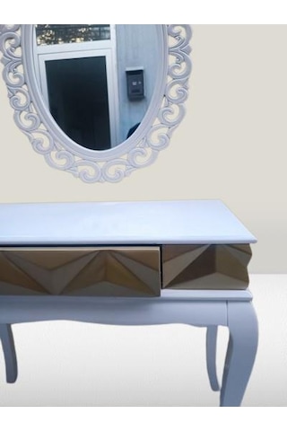 Dresuar Piramit Model 90520 Kayın Lükens Ayak Nakış Ayna Piramit Tabla Gold Beyaz