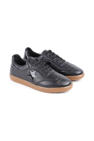 Libero L075.2325 Yıldız Detaylı Hakiki Deri Kadın Sneaker - Rugan Detaylı, Retro Tasarım Ve Doğal Kauçuk Tabanlı Casual Ayakkabı Siyah