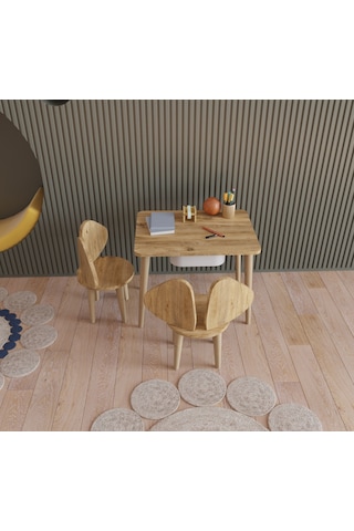 Fahrettin Küçük Montessori Çocuk Masası Oyun Masası Fil Kulaklı Aktivite Masası Çalışma Masası Çekmeceli 2 Sand. Açık Çam