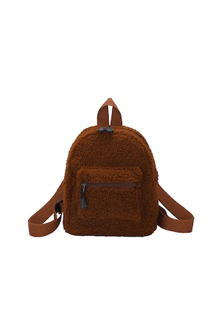 Vintage Kuzu Yünü Düz Renk Sırt Çantası Kadın Sonbahar Kış Mini Sırt Çantası Light Brown Açık Kahverengi