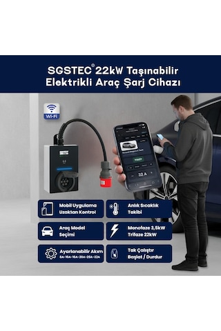 SGSTEC Flex 22kW Soketli Elektrikli Araç Şarj Cihazı
