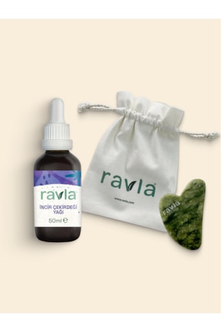 2'li Ürün - Ravla Yeşim Gua Sha Yüz Masaj Taşı / Ravla İncir Çekirdeği Yağı - 50ml