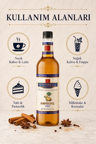 Simonelli Pumpkin Spice Bal Kabaklı Baharat Aromalı Kahve ve Kokteyl Şurubu 700 ML + Şurup Pompası - Pumpkin Spice Latte Frappe ve Sıcak Soğuk Kahve Şurubu