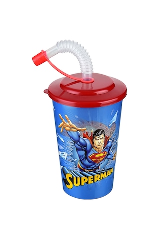 Süperman Kapaklı Pipetli Bardak 400 Ml
