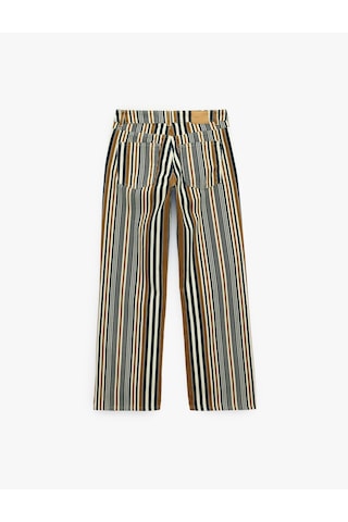Koton Düğmeli Cepli Pamuklu Düşük Bel Düz Paça Çizgili Pantolon - Straight Fit Jean Kahverengi Çizgili 7wal40035mw