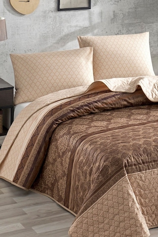 Enlora Home Kapitone Yatak Örtüsü Seti Çift Kişilik Creative Kahve Kahverengi