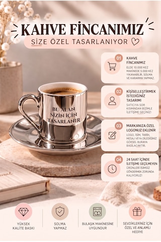 Premium Silver Tekli Türk Kahvesi Fincanı 2 Parça Kişiye Özel Tasarım Fotoğraf Logo İsim Baskılı Gümüş Ve Silver Premium Silver Tekli Türk Kahvesi Fincanı 2 Parça Kişiye Özel Tasarım Fotoğraf Logo İsim Baskılı Gümüş Ve Silver
