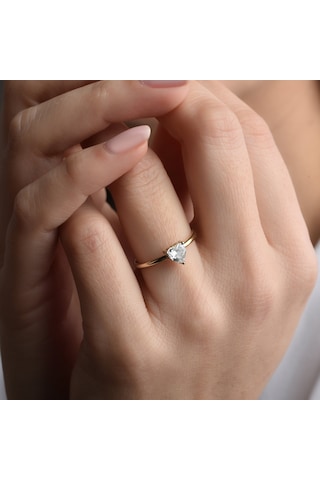 14 Ayar Altın Kaplama Kalp Beyaz Taşlı Yüzük - Rs00109 Altın