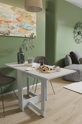 Roma Pratik Katlanır Masa Mutfak Masası Yemek Masası beyaz