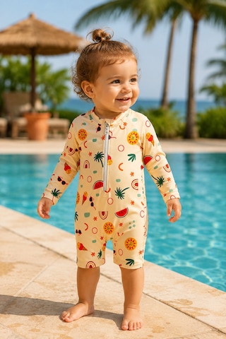 Beniizle Unisex Bebek Yüzücü Mayosu Ekru
