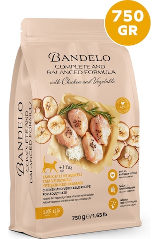 Bandelo Tavuklu Sebzeli Yetişkin Kuru Kedi Maması 750gr - Parlak Tüy Ve Koku Önleyici Etkili