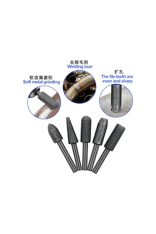 Fosenze 6mm Çaplı 5'li Dönen Çelik Freze Seti - Yumuşak Metal Taşlama, Tırnak Kaldırma Ve Delik Genişletme - Pe Poşetli