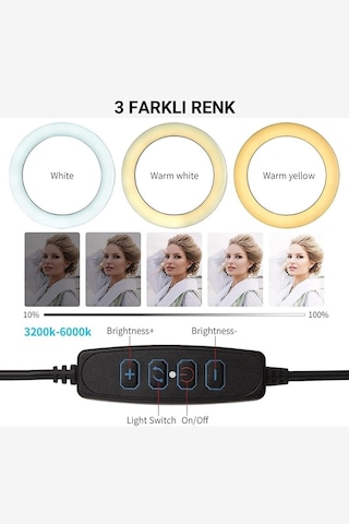 Youtuber Tiktok Çekim Işıklı Makyaj Işığı Ring Light 10 İnç Extra Büyük Boy Led 3 Renk 30 Mod 210 Cm