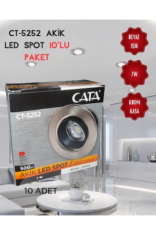 Cata Ct-5252 Akik Led Spot 7w Beyaz Işık - 10 Lu Paket Saten - Krom