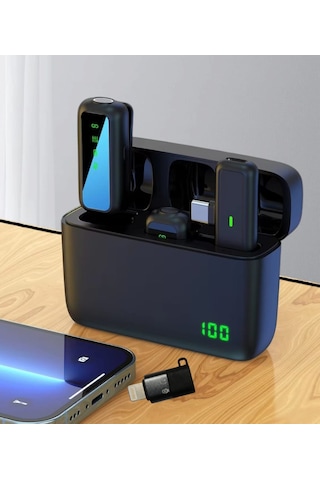 Sx6 Type-c Kablosuz Yaka Mikrofonu Göstergeli Led Şarj Kutulu