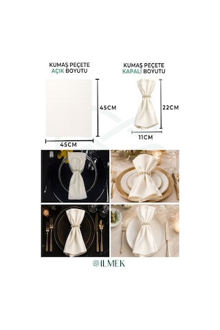 Kumaş Peçete 50'li Paket Peçete Halka Hediyeli Tam 100 Parça Kırık Beyaz Kırık Beyaz