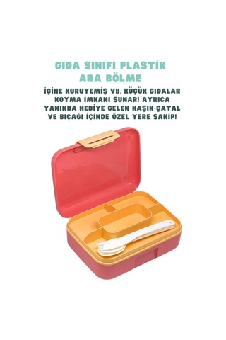 Lexroo Bento 1600ml Lunchbox Sevimli Kedi Desenli Tek Katlı 2 Bölmeli Pp Plastik Sefer Tası Yemek Çok Renkli