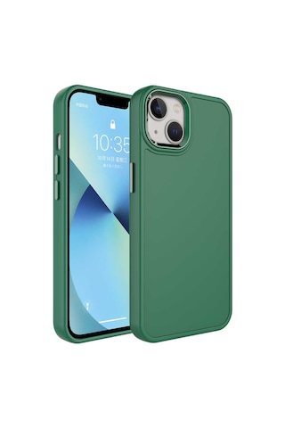 Apple iPhone 13 Uyumlu Metal Çerçeve Ve Buton Tasarımlı Sert Botox Kılıf-koyu Yeşi Koyu Yeşil Koyu Yeşil