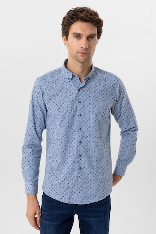 Süvari Mavi Slim Fit Düz Düğmeli Yaka Gömlek-34234 Mavi