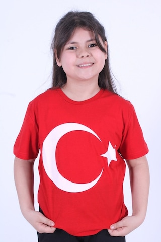 Fyk Kids Atatürk Baskılı Imzalı Unisexs T-shırt Kırmızı - Bayrak Kırmızı