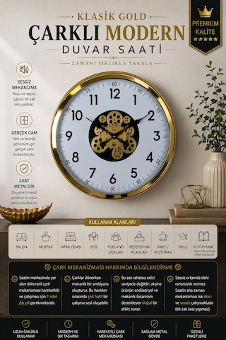 Klasik Gold 60 Cm Çarklı Duvar Saati