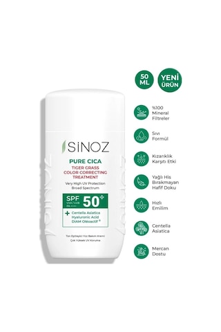 Sinoz Spf50 Pure Cica Anında Ton Eşitleyici Sıvı Yüz Güneş Kremi 50ml