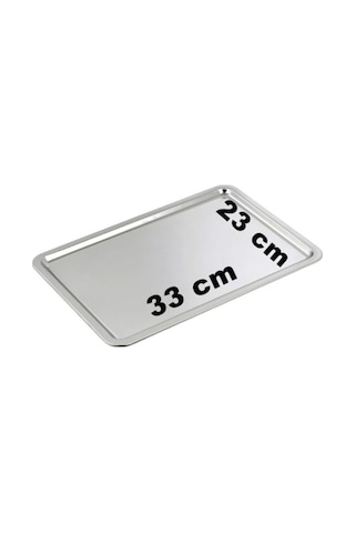 Pastane Servis Tepsisi 33x23 Cm No:3 Paslanmaz Çelik Gümüş Renk Dikdörtgen Sunum Tepsisi 6 Adet Gümüş