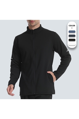 Erkekler İçin Çabuk Kuruyan Rahat, Açık Hava Fermuarlı Hırka Dik Yaka Spor Ceket Mavi