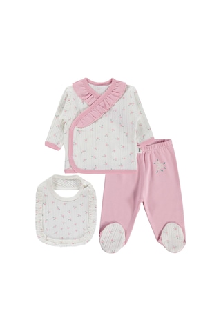 Y26y084 Civil Baby Çiçek Empirme Fırfırlı Zıbın Takımları - Ekru