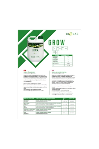 Biosas Grow 5 Lt Bitkisel Menşeli Sıvı Organik Gübre 5 Lt