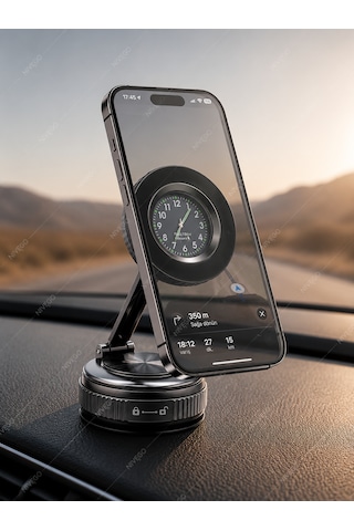 Nvg Saat Tasarımlı Katlanabilir Manyetik Torpido Üstü Telefon Tutucu 360 Dönebilen Araç İçi Telefon Standı Siyah