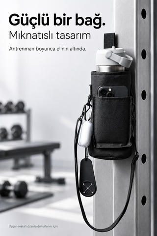 Mubigor Su Geçirmez Mıknatıslı Spor Çantası & Günlük Kullanım, Gym, Pilates İçin & Havluluk Hediyeli Siyah
