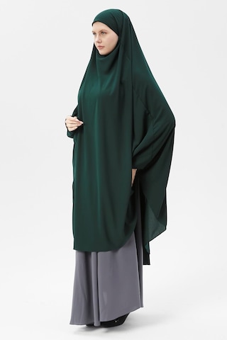 Altobeh Kadın Tesettür Medine İpeği Çarşaf Üstü Peçeli Sufle Hijab Zümrüt Yeşili