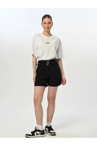 Kız Çocuk Nakışlı Oversize Tasarım Şort Takım-15775 Beyaz