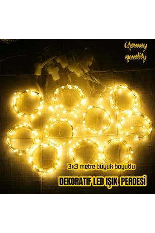 Upway 3x3 Metre Kumandalı 8 Modlu Askılı Usb 300 Led Işıklı Perde Gün Işığı Sarı