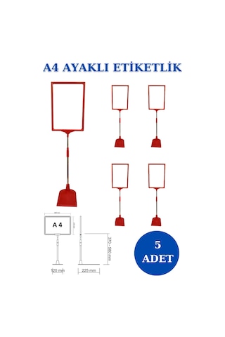 5 Adet Mavi A4 Ördek Ayaklı Fiyat Etiketi - Sepet, Stand, Teşhir, Askılık, Çerçeveli Fiyat Etiketi Mavi