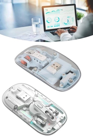 Sessiz Tıklama Çift Modlu Bluetooth Ve Alıcı Şeffaf Mouse Fare Belirtilmemiş