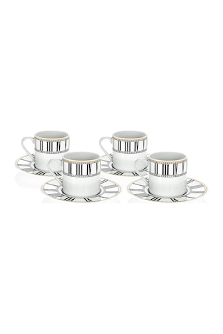 Saat Türk Kahve Fincan Seti 4'lü&hediye Kutulu Beyaz