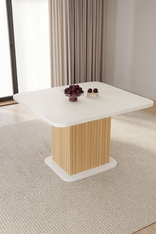 Kuzey 90x90x75cm 36mm Kalın Kenarlı Kare Beyaz Sütunlu Yemek Masası Sadece Masadır Doğal