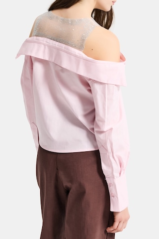 Itsbasic Kadın Pembe Oversize Tül Dantelli Özel Tasarım Gömlek