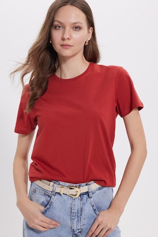 Tudors Kadın Slim Fit Dar Kesim %100 Pamuk Yumuşak Dokulu Kiremit Bisiklet Yaka Tişört-37848 Kiremit