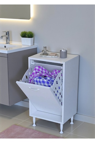 Eliusta Sare 35 Cm Beyaz Sepetli Banyo Dolabı,mutfak Dolabı 35x75x32,5 Cm Oyuncak Sepeti Çok Amaçlı Dolap Beyaz